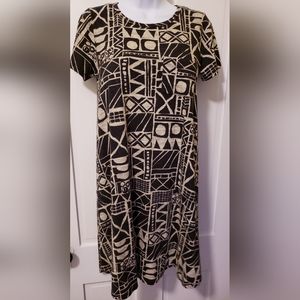LuLaRoe Pocket T-SHIRT Dress Black and Tan Abstract Print Women's XXS